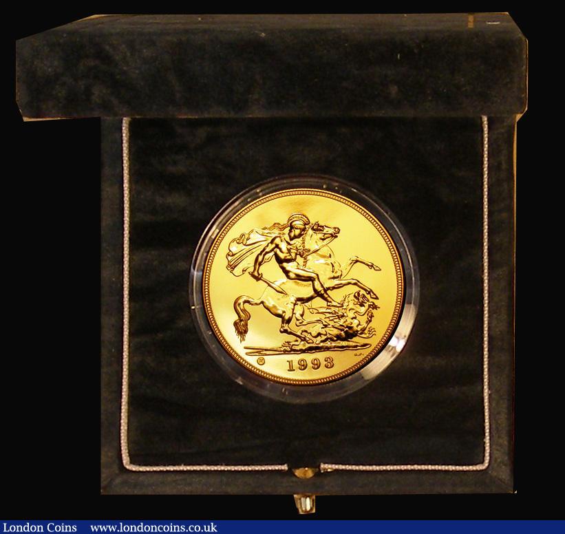 London Coins : A179 : Lot 402 : Five Pounds 1993 Gold BU cased as issued with certificate
