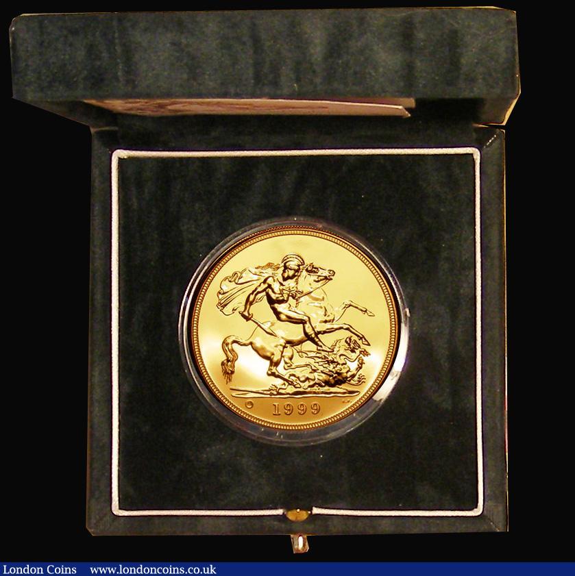London Coins : A179 : Lot 404 : Five Pounds 1999 Gold BU cased as issued with certificate