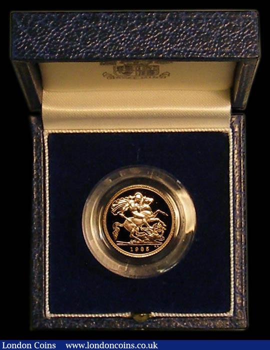 London Coins : A179 : Lot 427 : Half Sovereign 1985 Proof S.SB2 FDC in the Royal Mint box of issue with certificate
