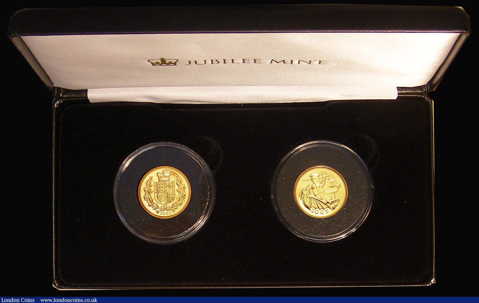 London Coins : A179 : Lot 570 : Sovereigns a 2-coin set comprising Sovereign 2002 Shield Reverse S.SC5 and 2005 Modern St. George S....