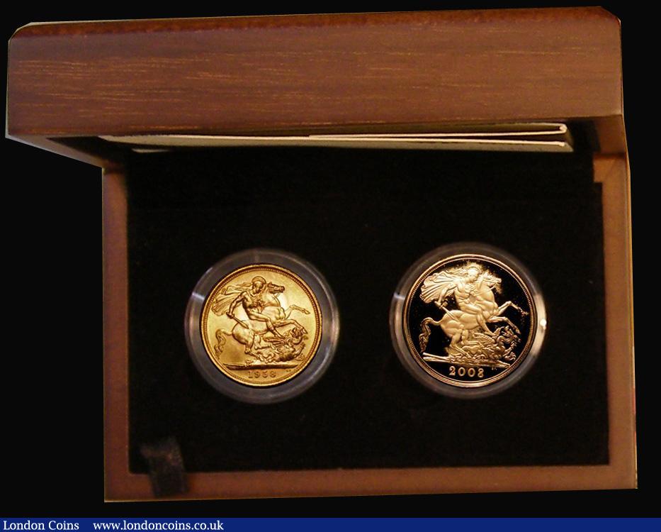 London Coins : A179 : Lot 573 : Sovereigns, 2008 50th Anniversary Gold Sovereign Set comprising Sovereigns 1958 aU and 2008 Proof FD...