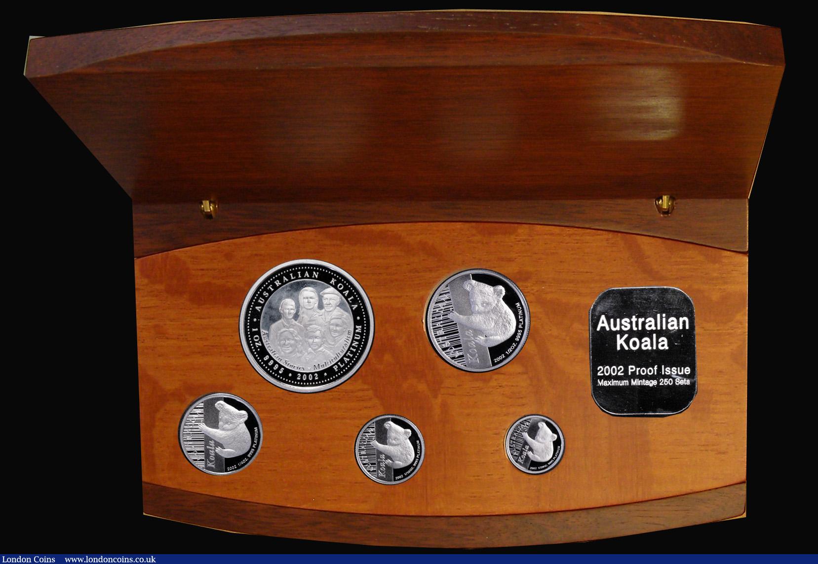 London Coins : A179 : Lot 699 : Australia Koala Platinum Proof Set 2002 (5 coin set 1, 1/2, 1/4, 1/10 and 1/20 Oz Koalas) FDC in the...