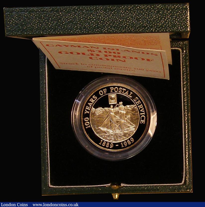 London Coins : A179 : Lot 705 : Cayman Islands $100 1989 100 Years of Postal Service KM#101 Gold Proof FDC in the Royal Mint box of ...