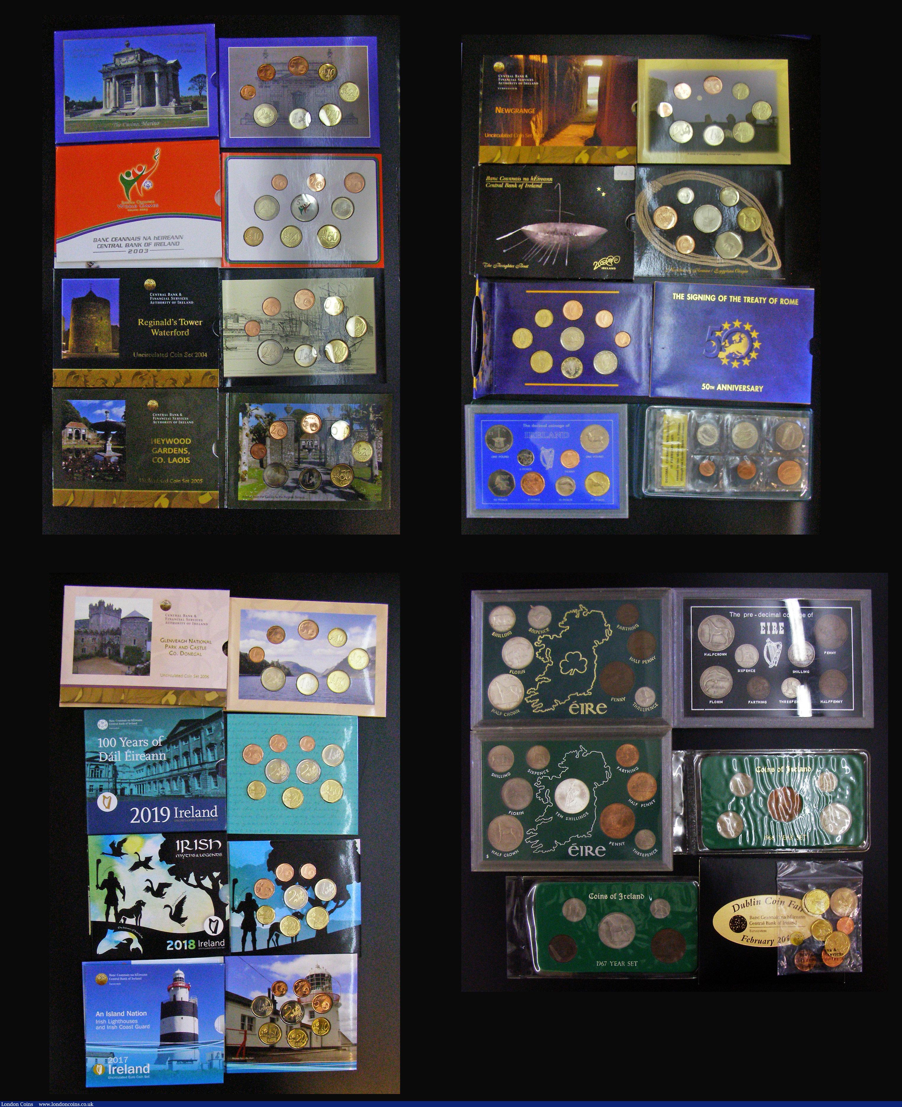 London Coins : A179 : Lot 728 : Ireland Proof Sets (7) 2006 (8 coins) Two Euros to One Euro Cent, 2007 (9 coins) Two Euros to One Eu...