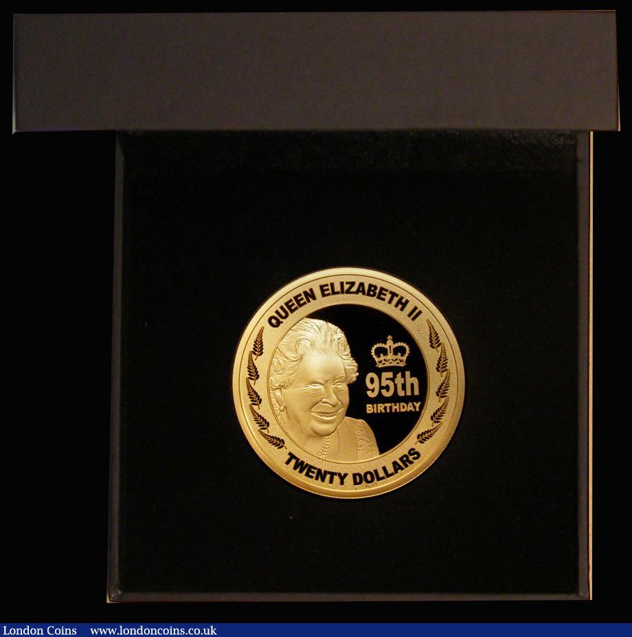 London Coins : A179 : Lot 741 : New Zealand Twenty Dollars 2021 Queen Elizabeth II 95th Birthday 2oz. Gold Proof with crowned E priv...