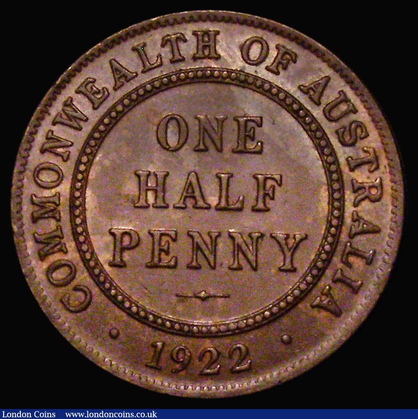 London Coins : A179 : Lot 995 : Australia Halfpenny 1922 KM#22 A/UNC showing all diamonds and pearls clearly defined on the crown ba...