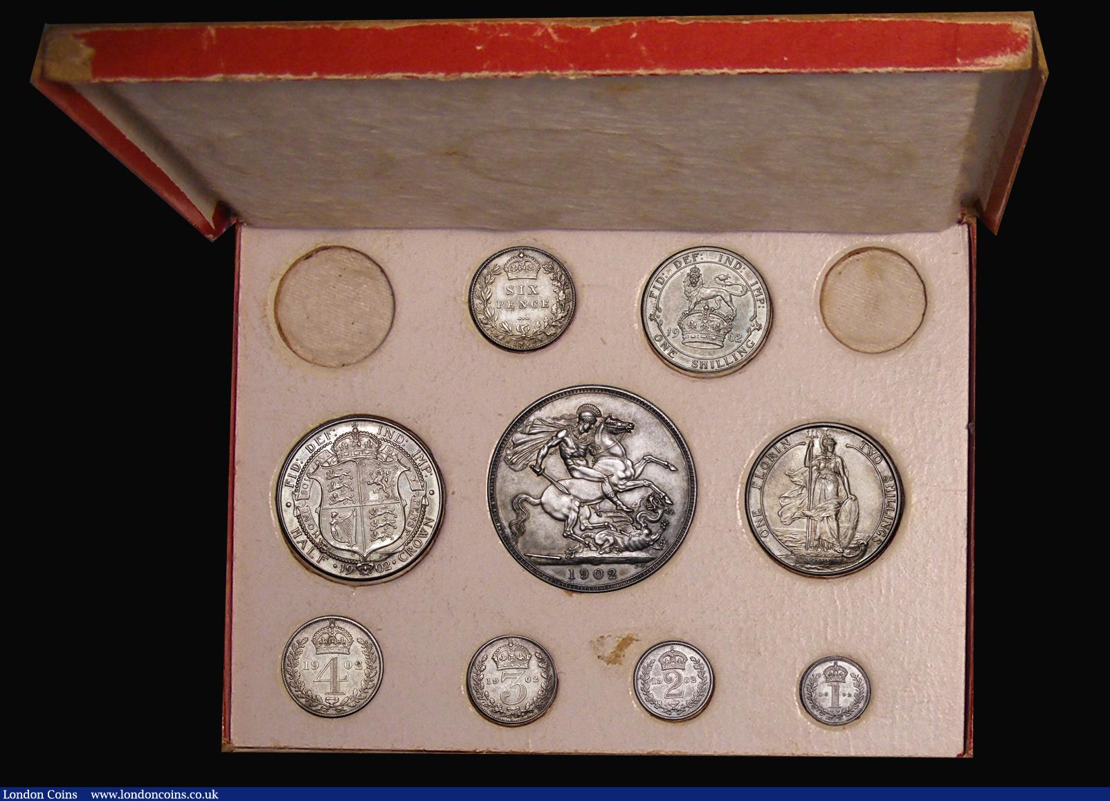 London Coins : A180 : Lot 1190 : Proof Set 1902 a part set (9 coins) Crown, Halfcrown, Florin, Shilling, Sixpence and Maundy Set, UNC...