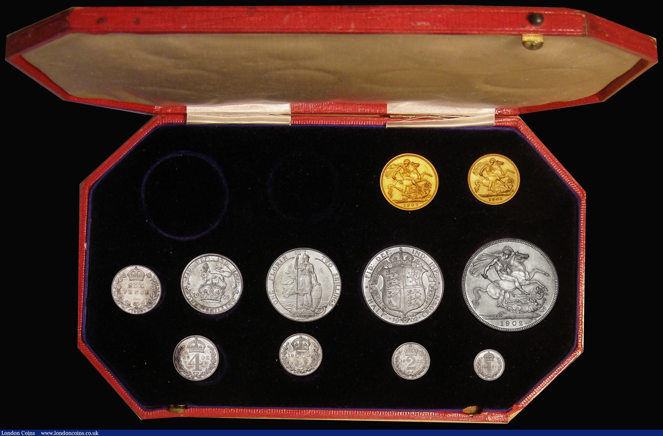 London Coins : A180 : Lot 1191 : Proof Set 1902 short set  (11 coins) Sovereign to Maundy Penny Matt Proofs UNC to nFDC the silver wi...