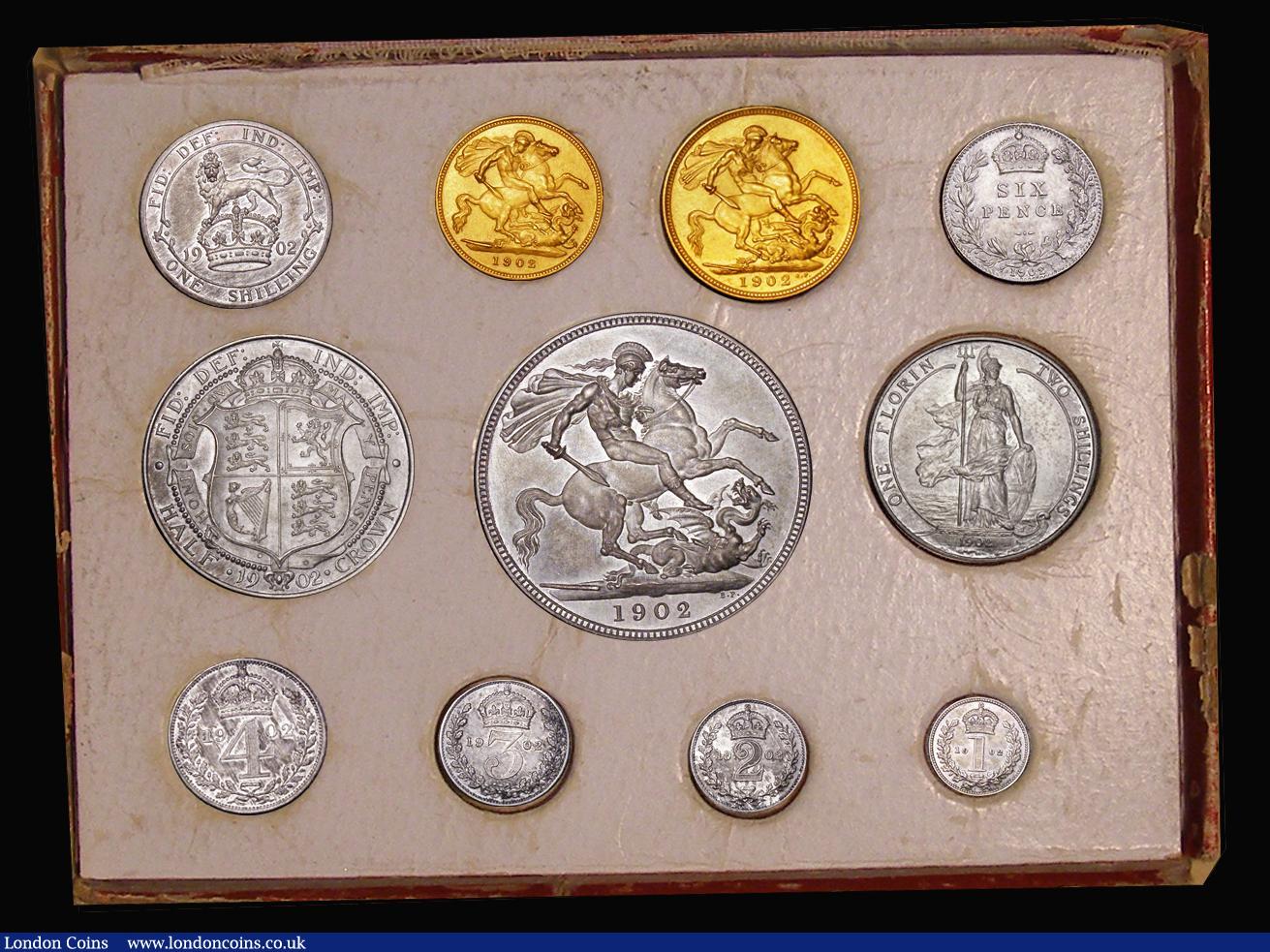 London Coins : A180 : Lot 1192 : Proof Set 1902 short set  (11 coins) Sovereign to Maundy Penny Matt Proofs UNC to nFDC the silver wi...