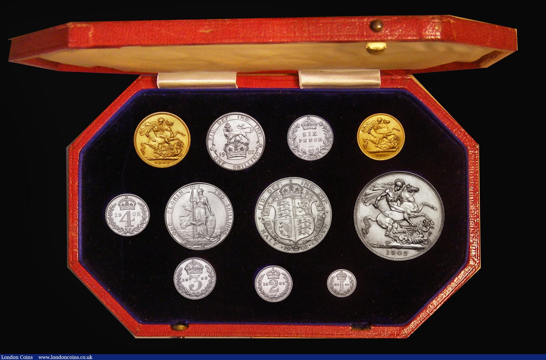 London Coins : A180 : Lot 1193 : Proof Set 1902 the short Matt Proof set  (11 coins) Sovereign to Maundy Penny Matt Proofs, the Sover...