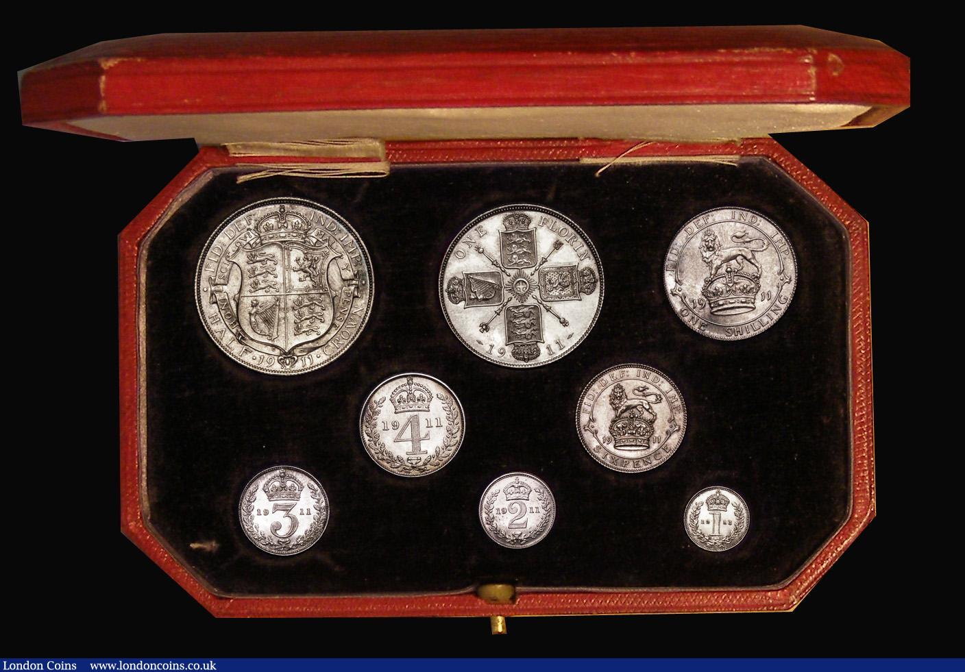 London Coins : A180 : Lot 1194 : Proof Set 1911 (8 coins) Halfcrown to Maundy Penny nFDC to FDC the obverses lustrous, the reverses w...