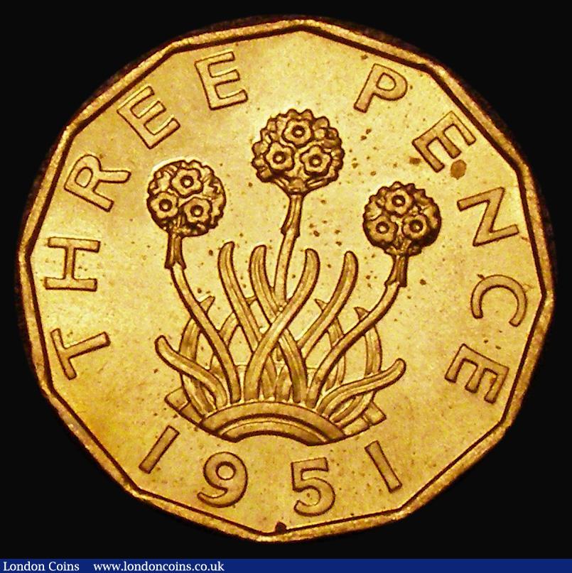 London Coins : A180 : Lot 1223 : Brass Threepence 1951 Proof Peck 2397, the obverse lightly toned, the reverse with a handling mark 