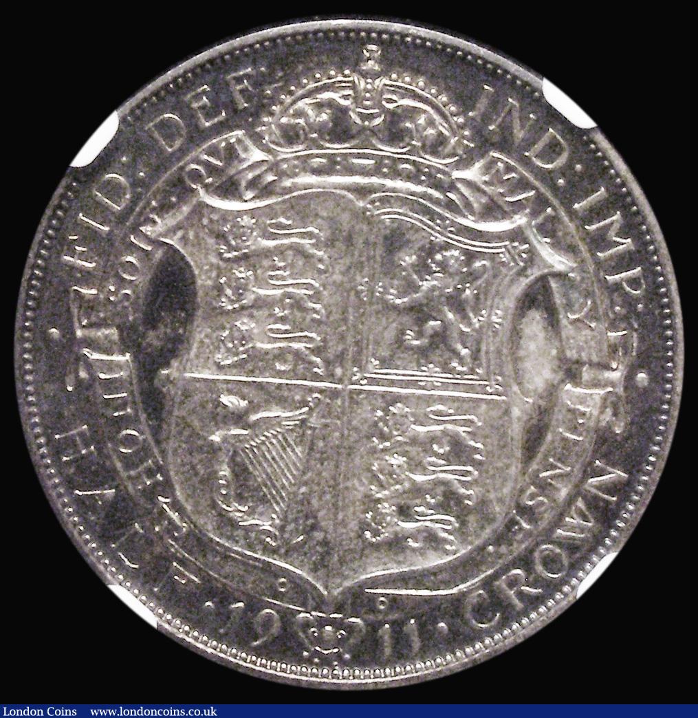 London Coins : A180 : Lot 1570 : Halfcrown 1911 Proof ESC 758, Bull 3710 with a choice multi coloured tone, in an NGC holder and grad...