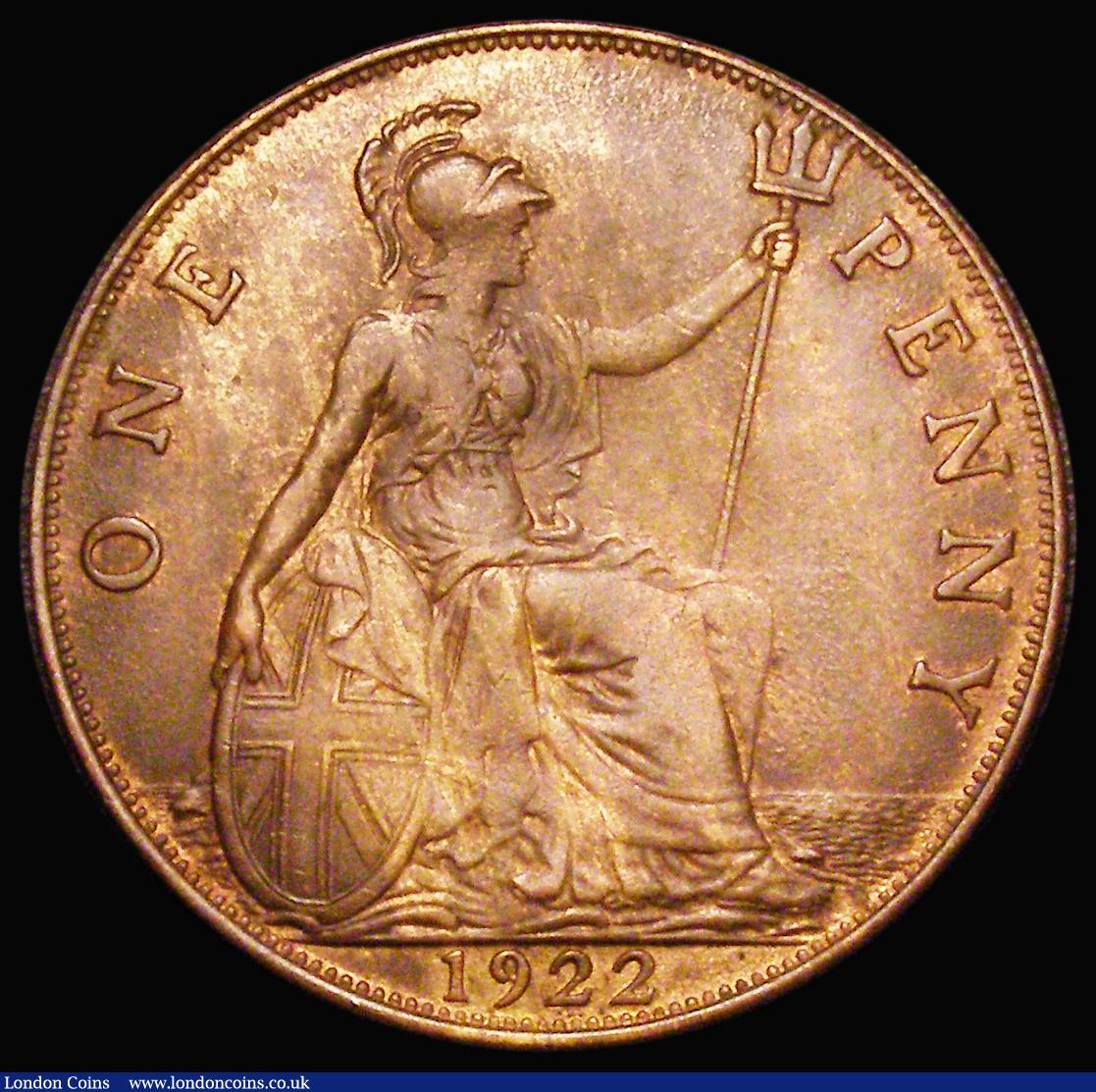 London Coins : A180 : Lot 1683 : Penny 1922 as Freeman 192, dies 3+B variety with raised dot on central trident prong, GEF with trace...