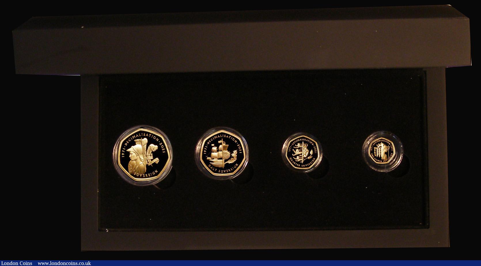 London Coins : A180 : Lot 593 : Alderney 2021 a 4-coin set in gold - The 2021 Decimalisation 50th Anniversary Gold Sovereign Prestig...
