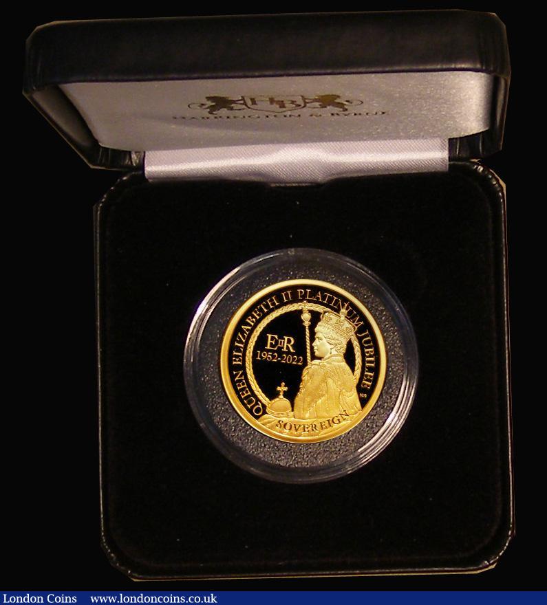 London Coins : A180 : Lot 716 : Tristan da Cunha Sovereign 2022 Queen Elizabeth II Platinum Jubilee Gold Proof FDC in the Harrington...