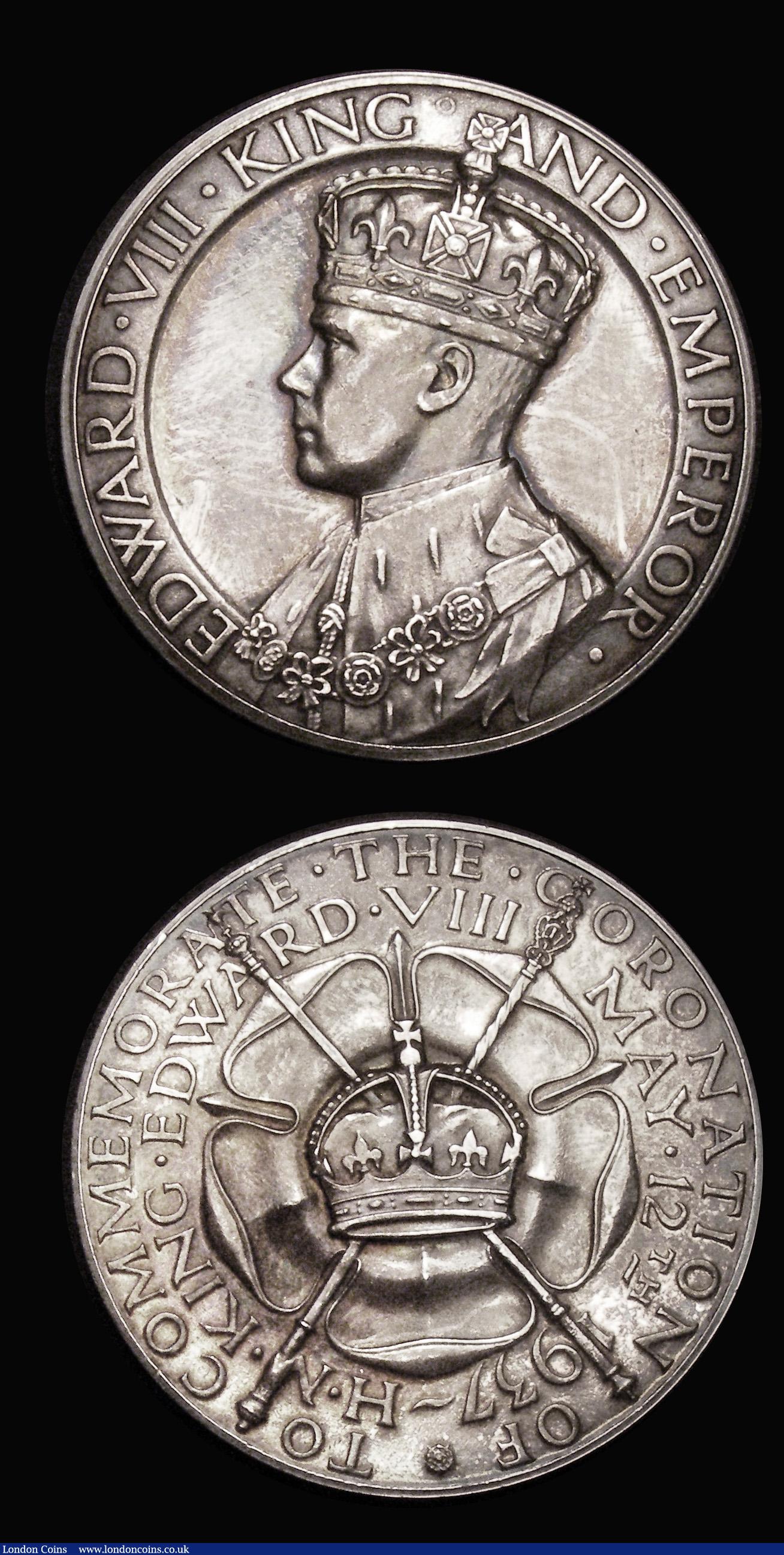 London Coins : A180 : Lot 786 : Coronation of Edward VIII 1937 35mm diameter in silver by John Pinches Ltd. Obverse Crowned and drap...