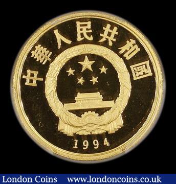 London Coins : A180 : Lot 957 : China 100 Yuan 1994 Olympic Games - Torch Runner Gold Proof KM#529 in a PCGS holder and graded PR69 ...