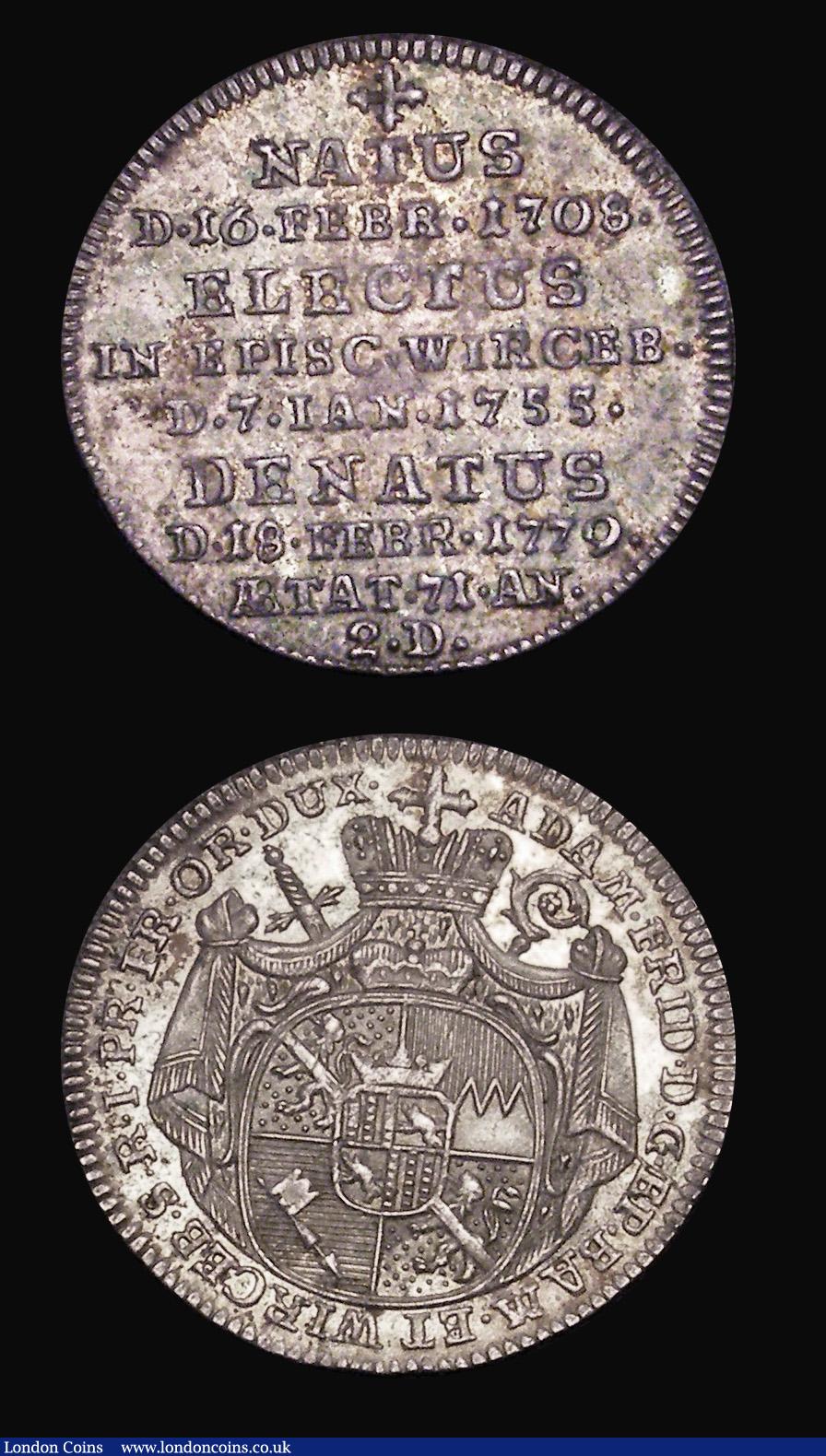 London Coins : A181 : Lot 1015 : German States - Wurzburg (2) Half Thaler 1761 GN-PB KM#A369 pleasing Fine, Three Kreuzer 1779  Death...