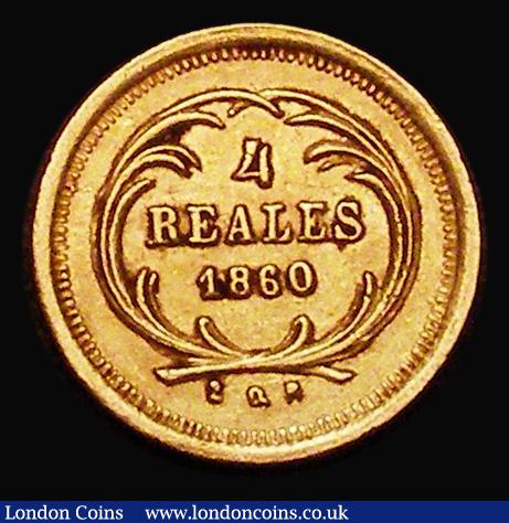 London Coins : A181 : Lot 1022 : Guatemala Four Reales Gold 1860R KM#135 VF/GVF, this issue only minted for three dates, and the only...