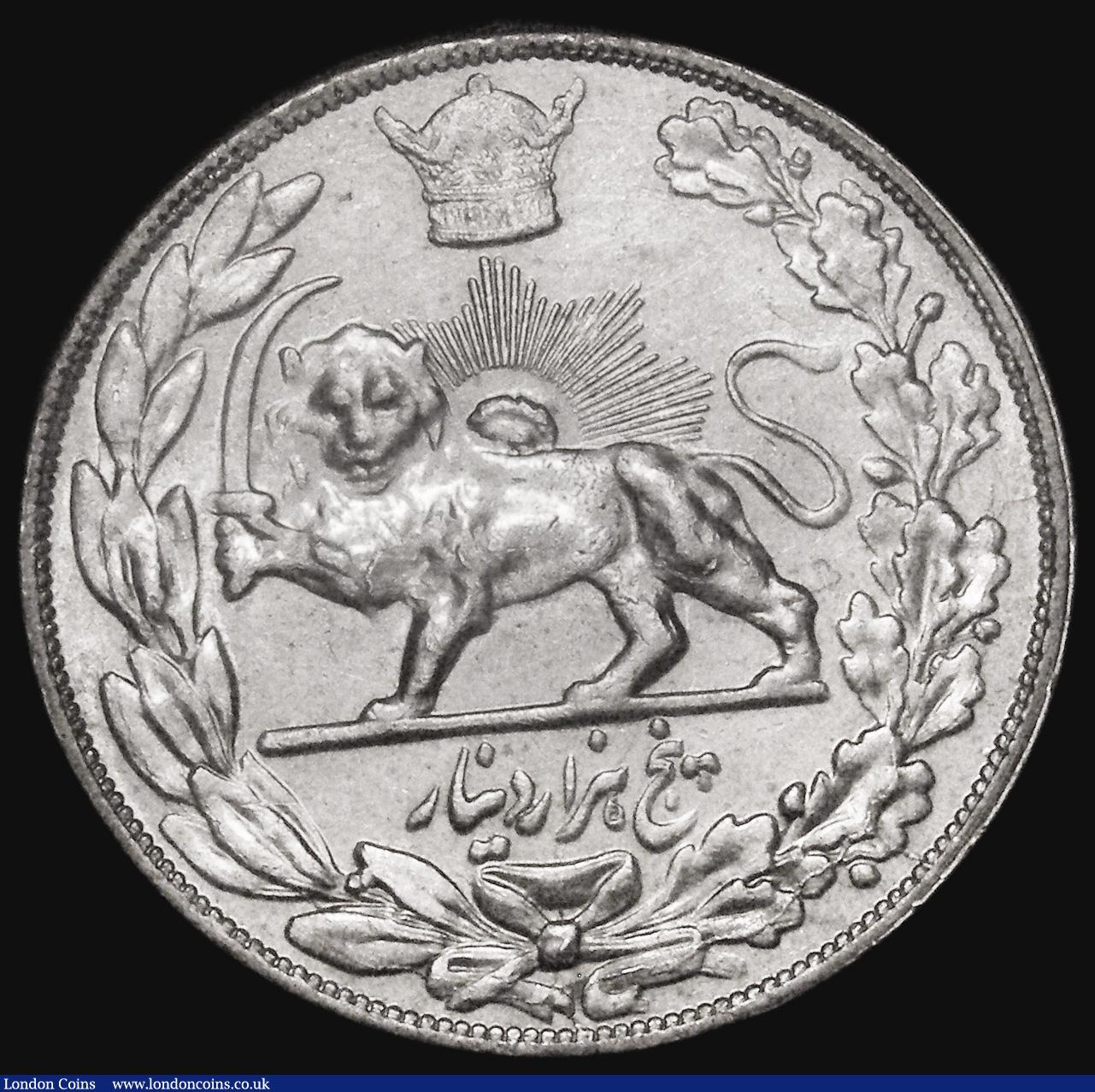 London Coins : A181 : Lot 1045 : Iran 5000 Dinars (5 Kran) SH1306 KM#1106 (1927) NEF
