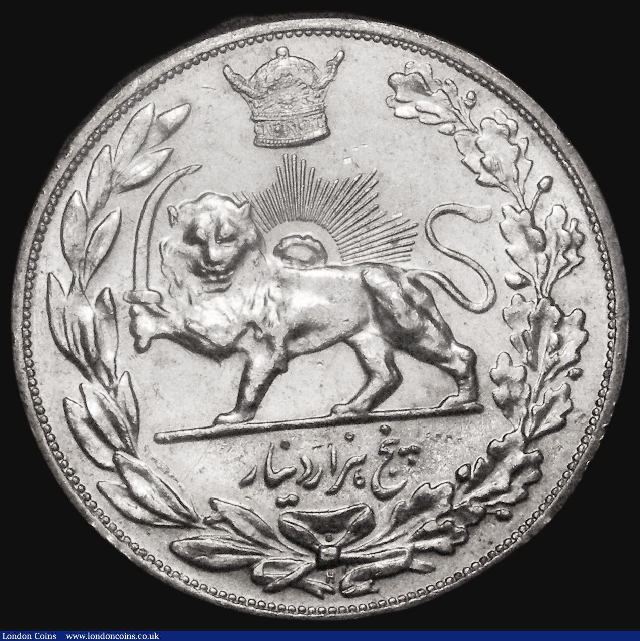 London Coins : A181 : Lot 1046 : Iran 5000 Dinars (5 Kran) SH1306H KM#1106 (1927) NEF