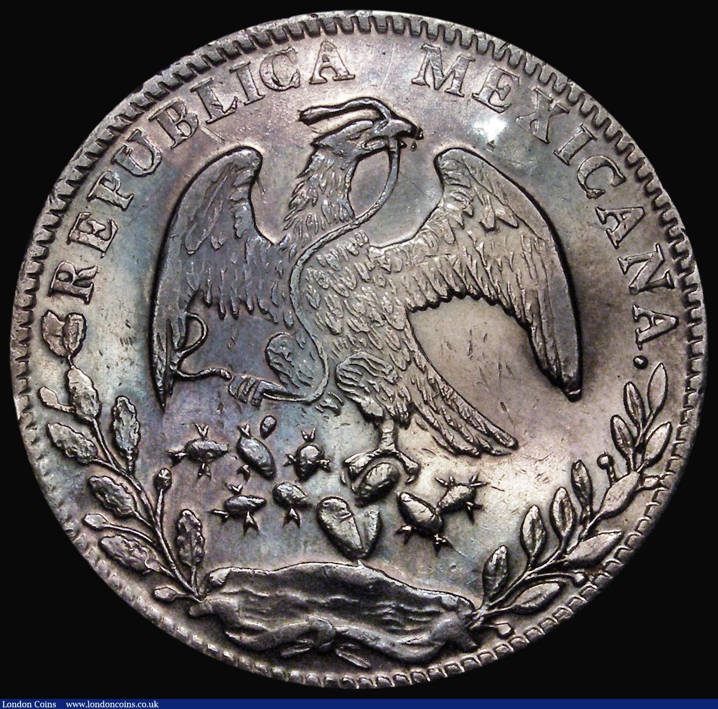 London Coins : A181 : Lot 1101 : Mexico Eight Reales 1880 Cn JD Chihuahua KM#377.2 GVF nicely toned, the reverse with four chop marks