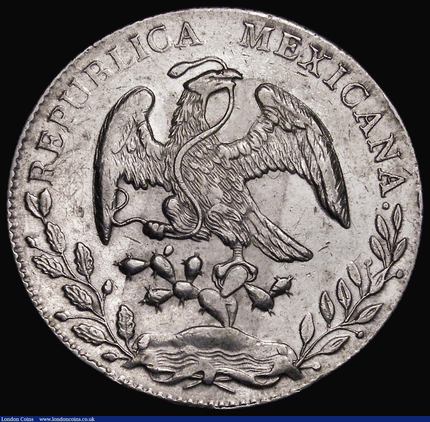 London Coins : A181 : Lot 1102 : Mexico Eight Reales 1890 Go JJ Guanajuato KM#377.8 NEF with an area of slightly lighter toning on th...