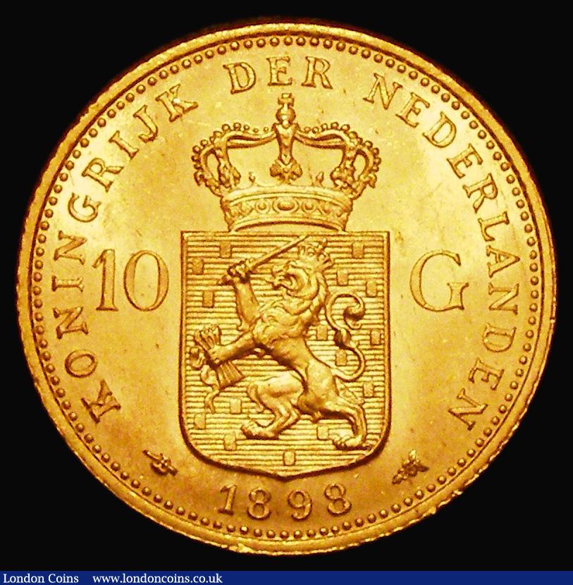 London Coins : A181 : Lot 1115 : Netherlands Ten Gulden Gold 1898 P.PANDER KM#124 UNC and lustrous with minor contact marks only, a m...