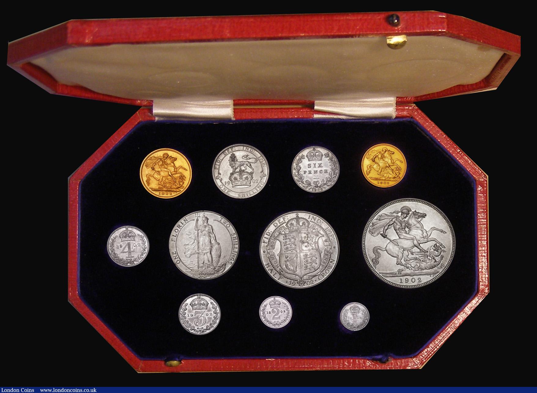 London Coins : A181 : Lot 1506 : Proof Set 1902 the short Matt Proof Set (11 coins) Sovereign to Maundy Penny, the Sovereign and Half...