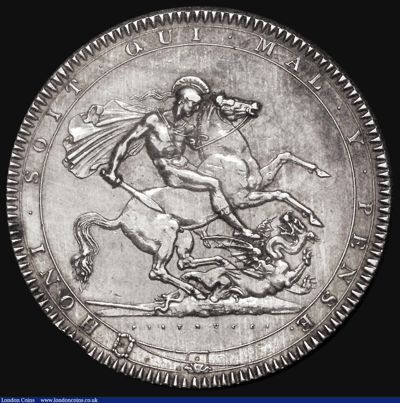 London Coins : A181 : Lot 1550 : Crown 1818 LVIII ESC 211, Bull 2005 NEF cleaned with some old thin scratches on the reverse
