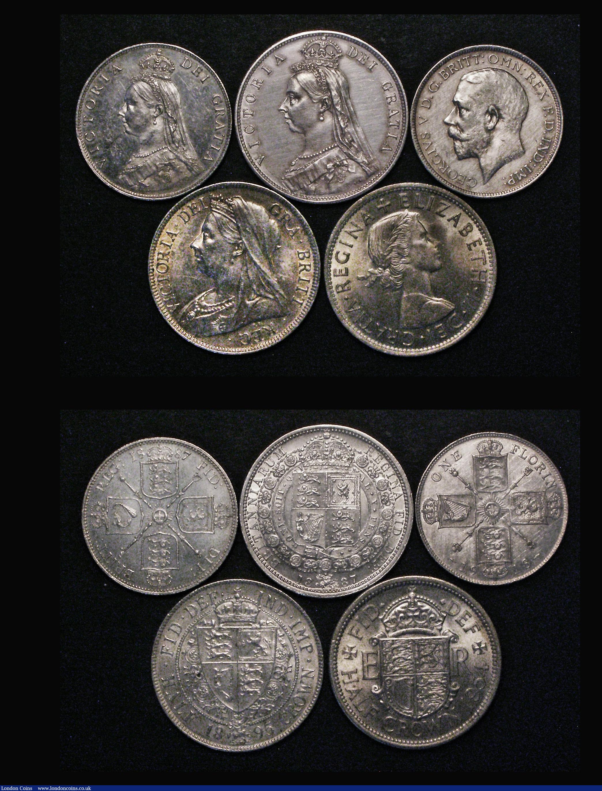 London Coins : A181 : Lot 2422 : Halfcrowns and Florins (10) comprising Halfcrowns (8) 1887 Jubilee Head NEF/EF, 1895 NEF, 1923 EF, 1...