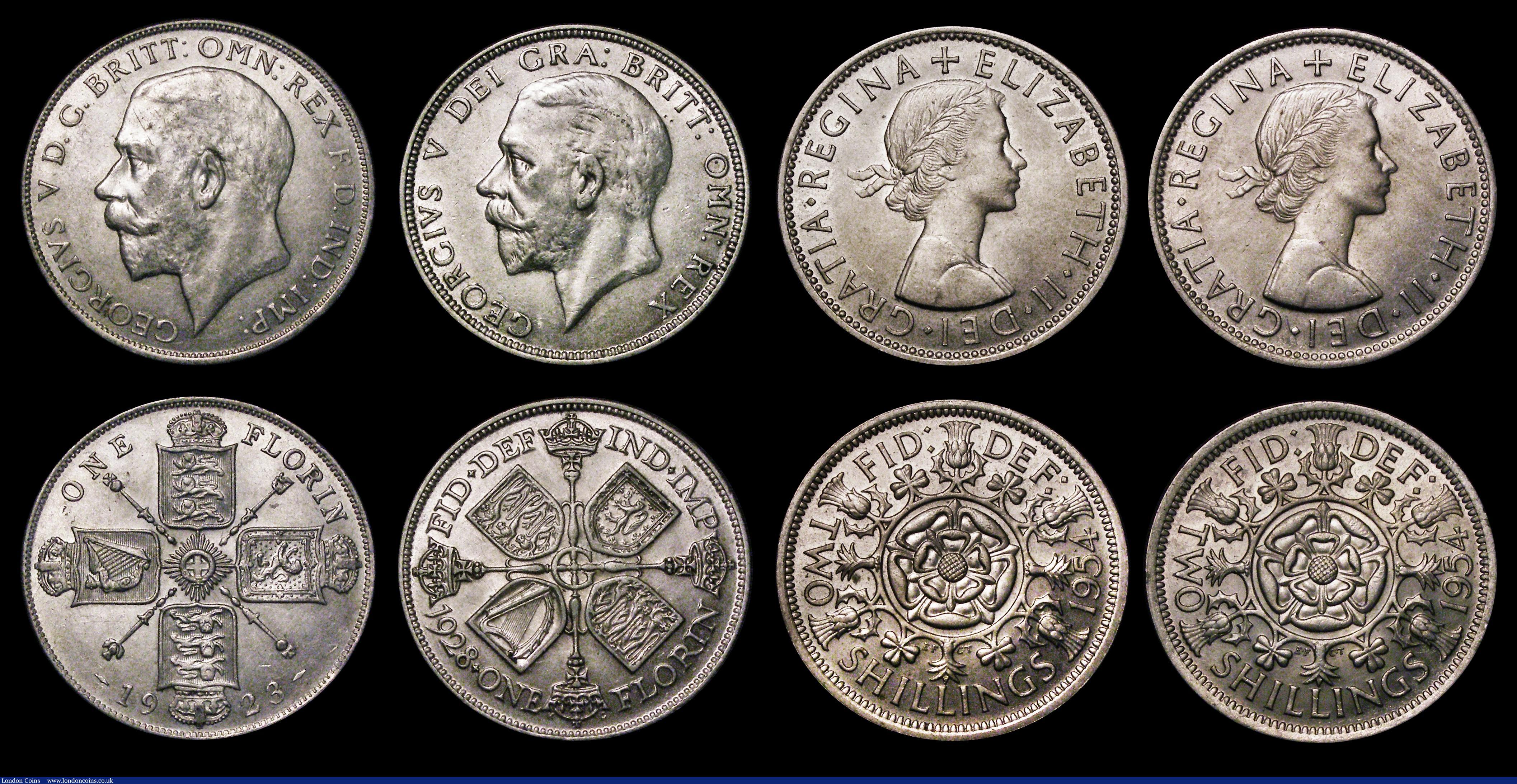 London Coins : A181 : Lot 2423 : Halfcrowns and Florins (7) comprising Halfcrowns (3) 1887 Jubilee Head GEF the reverse with a tone s...
