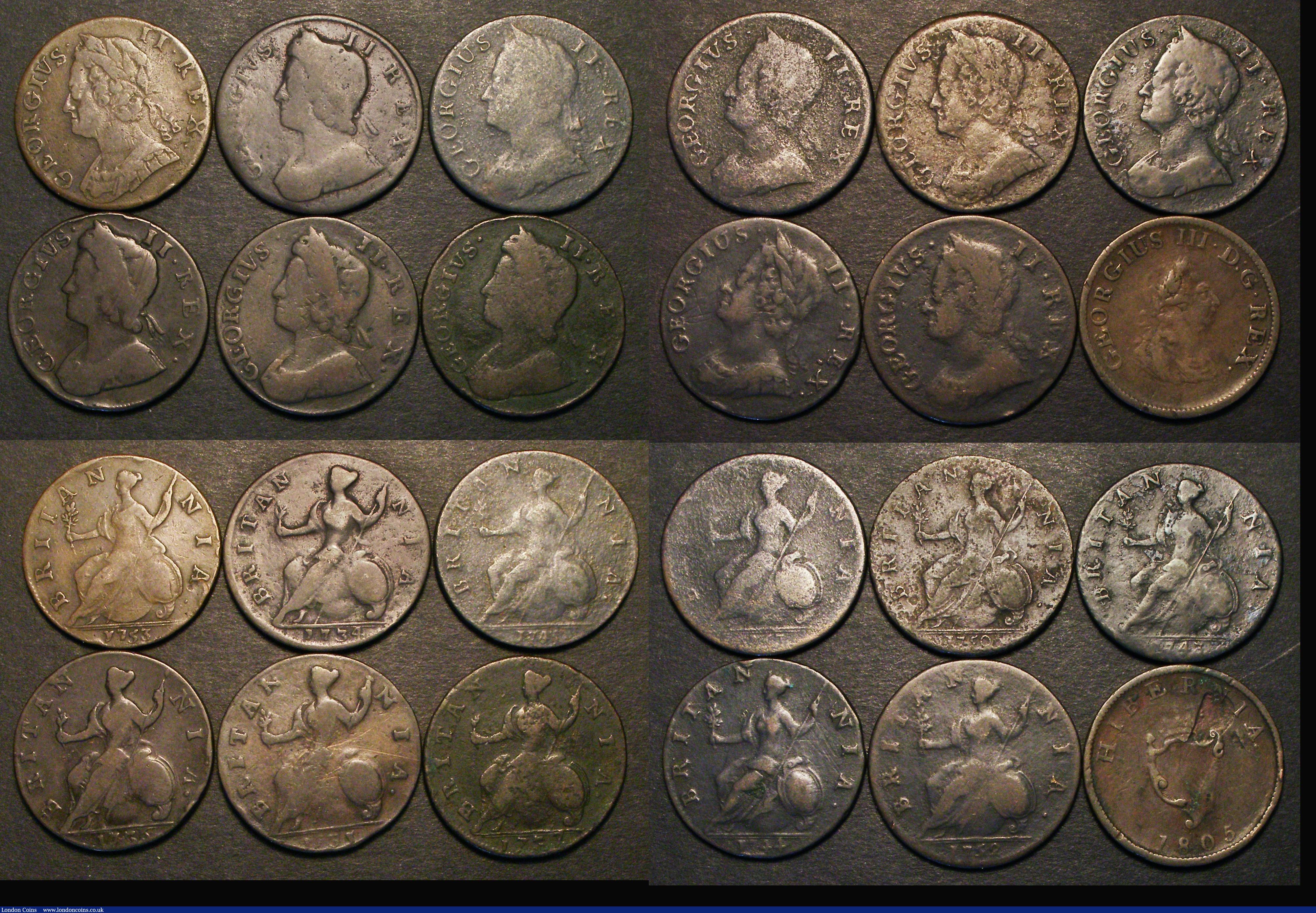 London Coins : A181 : Lot 2428 : Halfpennies (17) 1694, 1717, 1720, 1722, 1723, 1724, 1731, 1734, 1736, 1737, 1743, 1744, 1745, 1750,...