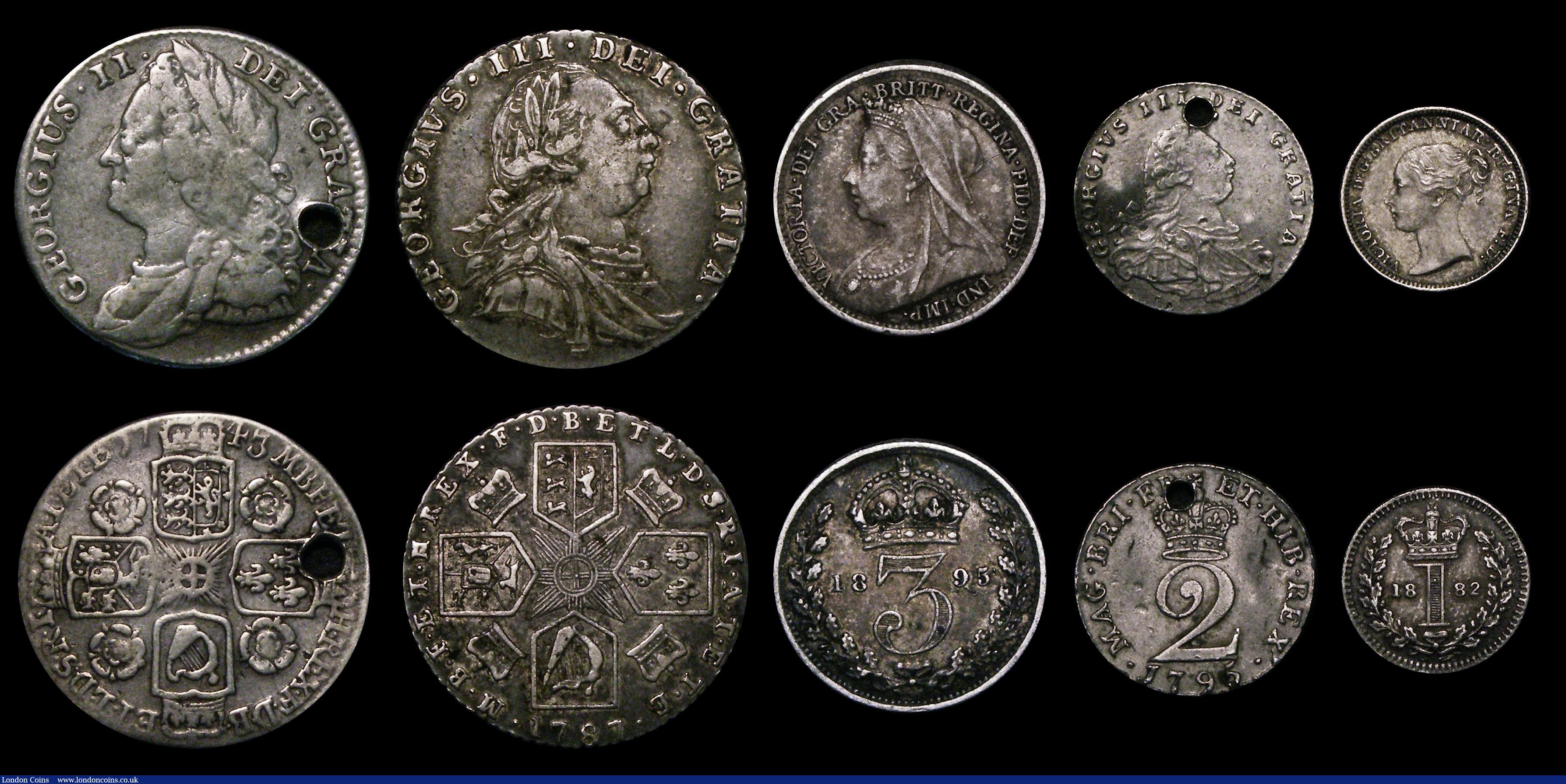 London Coins : A181 : Lot 2499 : Three Shillings to Maundy Penny (9) comprising Three Shilling Bank Token 1814, NEF the reverse with ...