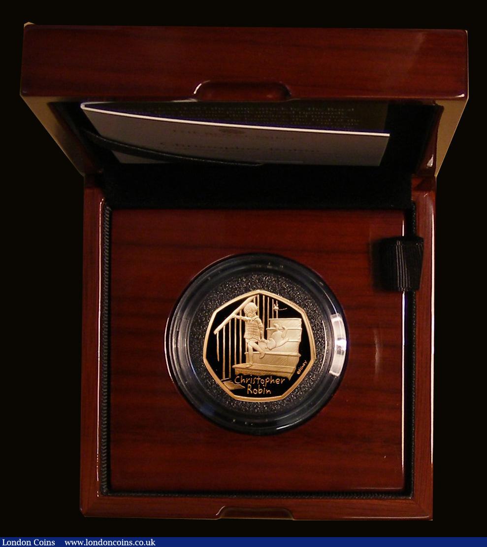 London Coins : A181 : Lot 453 : Fifty Pence 2020 Winnie the Pooh - Christopher Robin S.H88 Gold Proof FDC in the Royal Mint box of i...