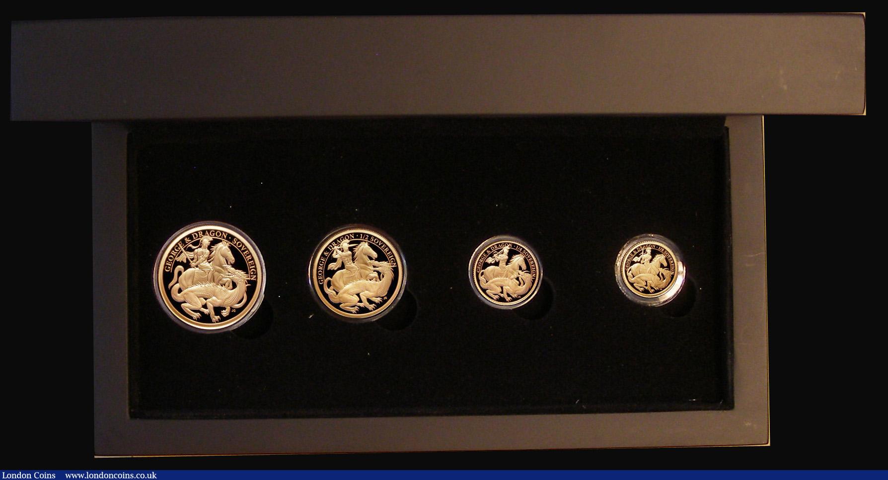 London Coins : A181 : Lot 605 : Alderney a 4-coin set in gold 2021 St. George and the Dragon comprising Sovereign, Half Sovereign, Q...