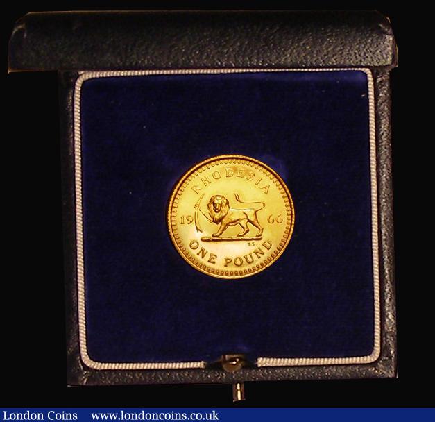 London Coins : A181 : Lot 662 : Rhodesia One Pound 1966 Gold Proof KM#6 nFDC/FDC (a hint of toning), in the South Africa Mint box of...