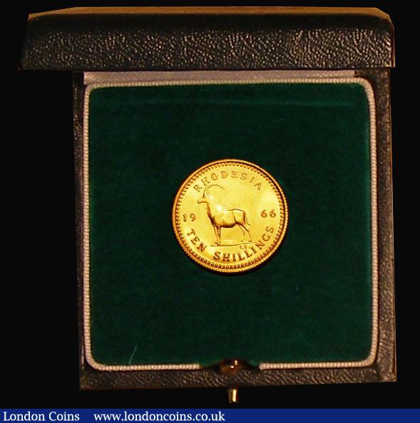 London Coins : A181 : Lot 663 : Rhodesia Ten Shillings 1966 Gold Proof KM#5 FDC  in the South Africa Mint box of issue