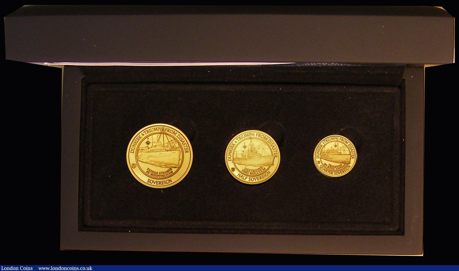 London Coins : A181 : Lot 679 : Tristan da Cunha Sovereign to Quarter Sovereign 2020 80th Anniversary of Dunkirk a 3-coin set in gol...