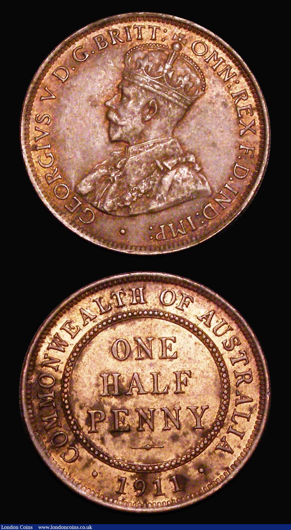 London Coins : A181 : Lot 915 : Australia (2) Penny 1922 KM#23 VF/GVF, Halfpenny 1911 KM#22 EF the obverse with traces of lustre, th...