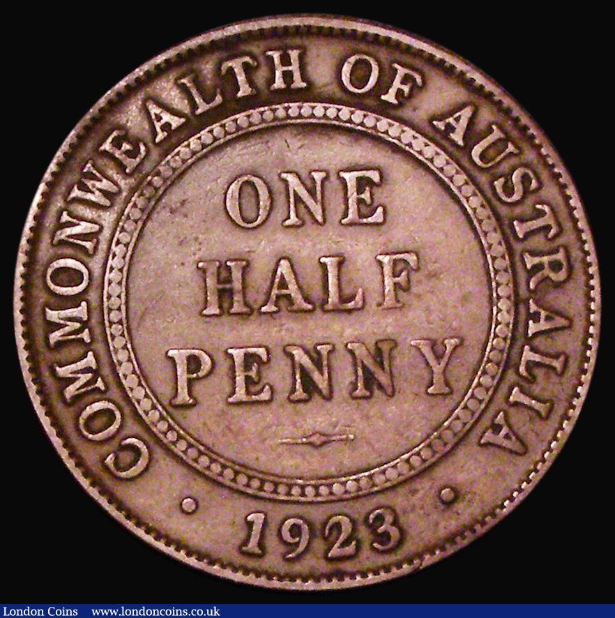 London Coins : A181 : Lot 918 : Australia Halfpenny 1923 KM#22 Fine, the reverse slightly better, the key date in the series, Note: ...