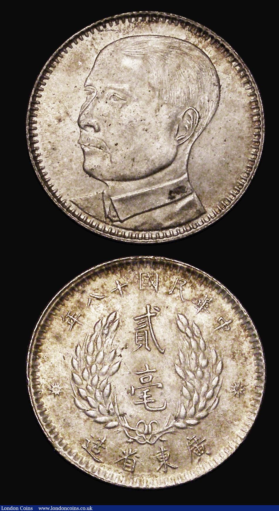 London Coins : A181 : Lot 960 : China - Kwangtung Province 20 Cents Year 18 (1929) Y#426 (2) UNC both with original lustre and with ...