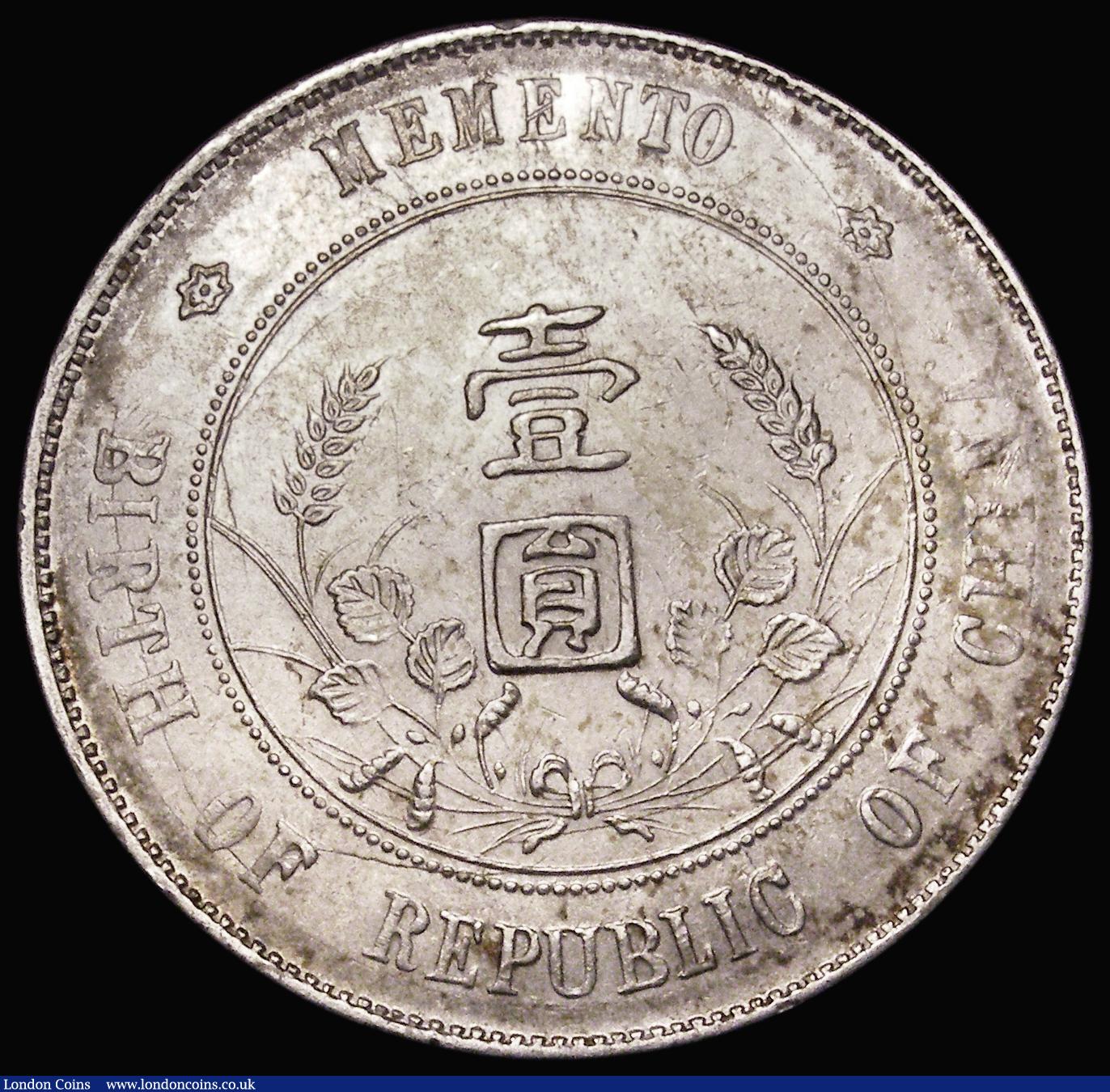 London Coins : A181 : Lot 964 : China - Republic Dollar undated (1927) Memento - Birth of the Republic, Rosettes in legend Y#318a.1,...
