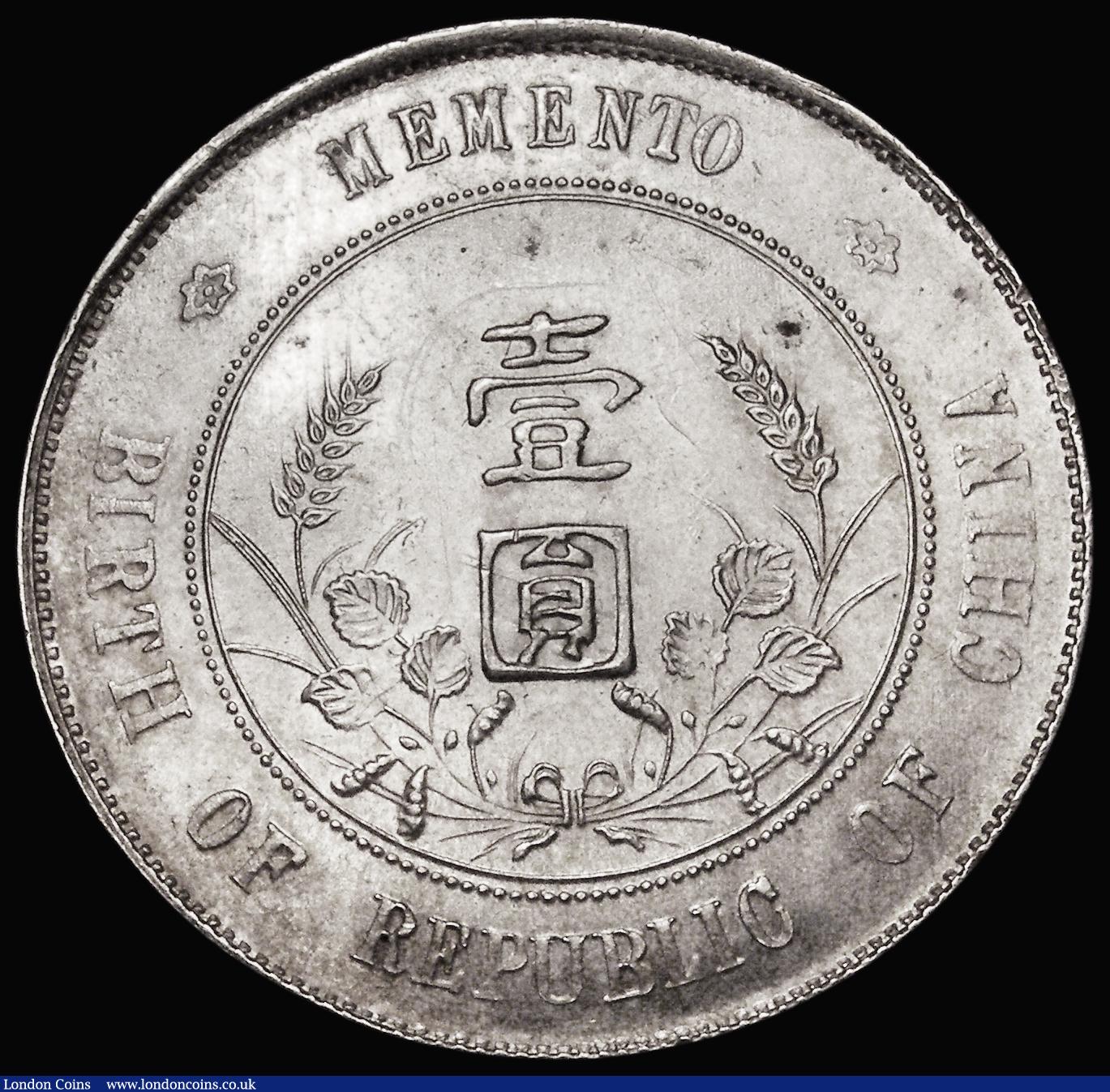London Coins : A181 : Lot 965 : China - Republic Dollar undated (1927) Memento - Birth of the Republic, Rosettes in legend Y#318a.1,...