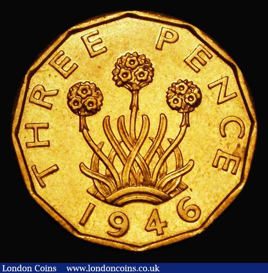 London Coins : A182 : Lot 2183 : Brass Threepence 1946 Peck 2388 UNC with practically full lustre, the obverse with a few small spots...