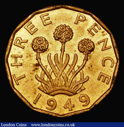 London Coins : A182 : Lot 2185 : Brass Threepence 1949 Peck 2392 AU/UNC with around 80% lustre, the reverse with a few small spots, a...