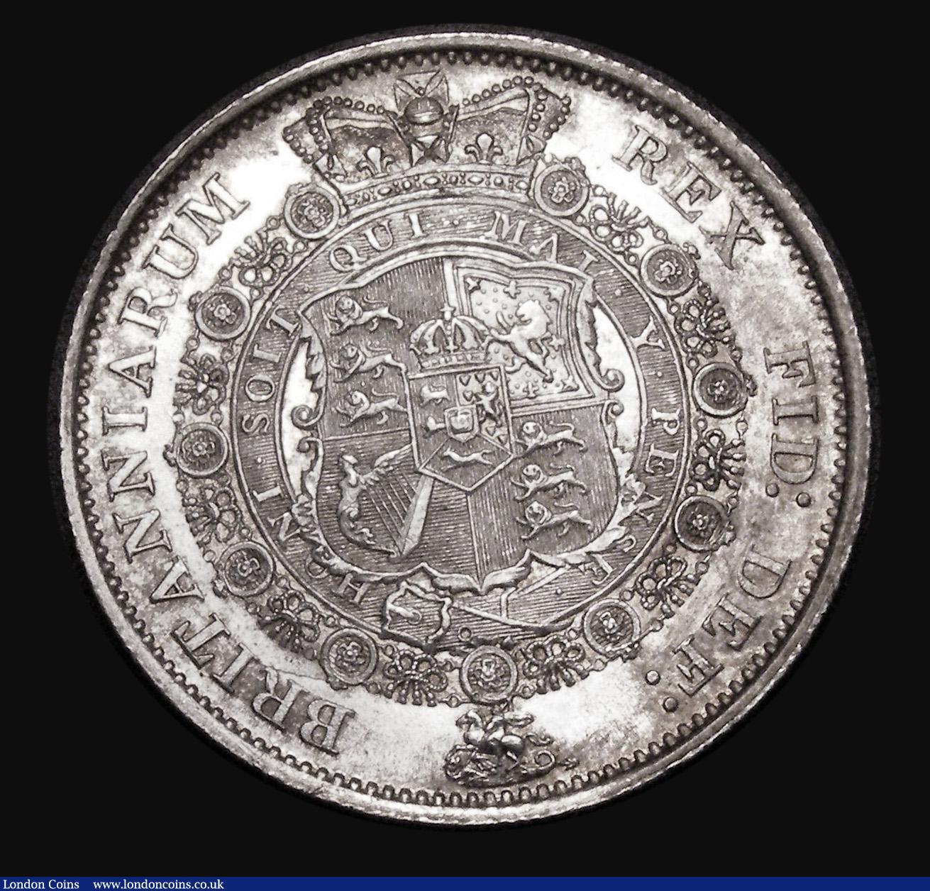 London Coins : A182 : Lot 2557 : Halfcrown 1817 Bull Head, ESC 616, Bull 2090, UNC and choice, the reverse with a hint of colourful t...