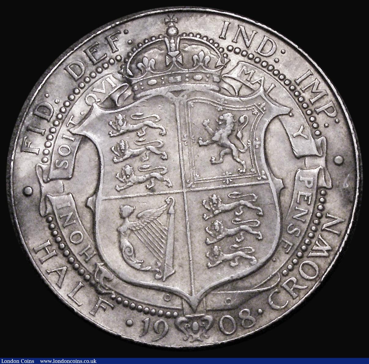London Coins : A182 : Lot 2657 : Halfcrown 1908 ESC 753, Bull 3574 Fine or better for wear, with grey tone and some contact marks