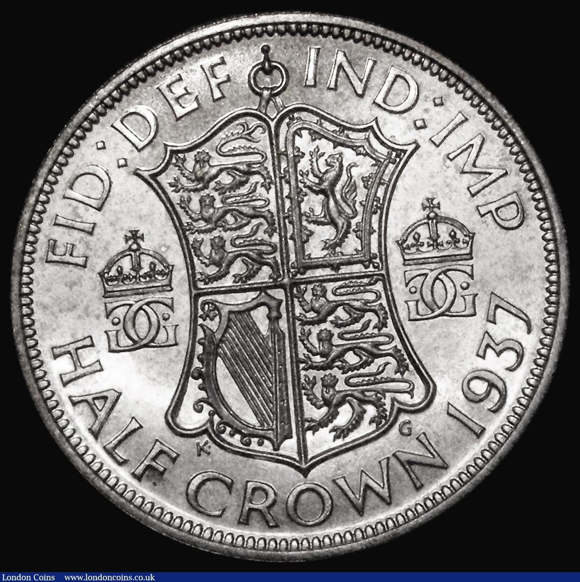 London Coins : A182 : Lot 2691 : Halfcrown 1937 Proof ESC 787, Bull 4035 nFDC, the obverse with a hairline on the bust, the bust with...